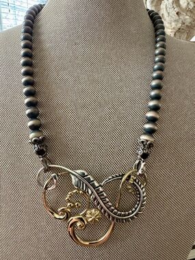 Carolyn Pollack Southwestern Ornate Neckpiece Swirl Silver N Brass